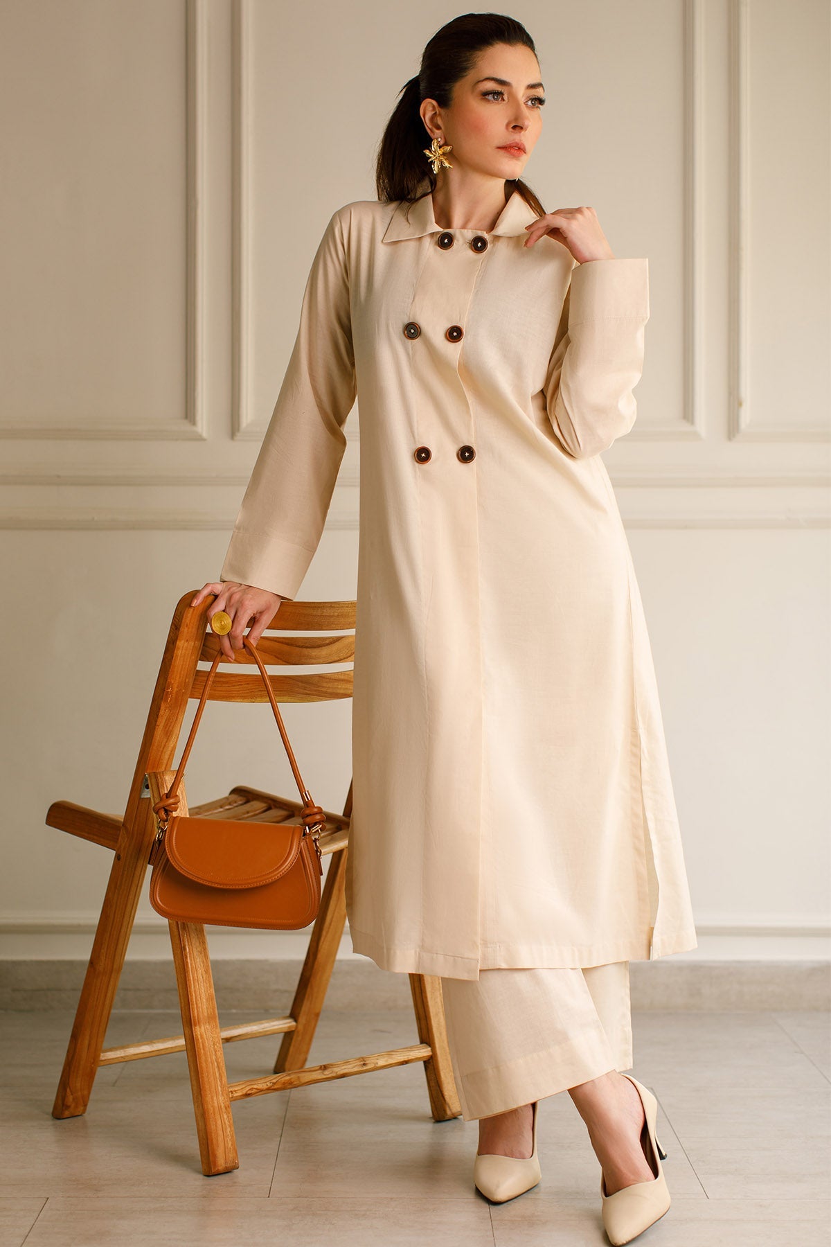 Pastel Beige Cambric Dress - Peach Republic