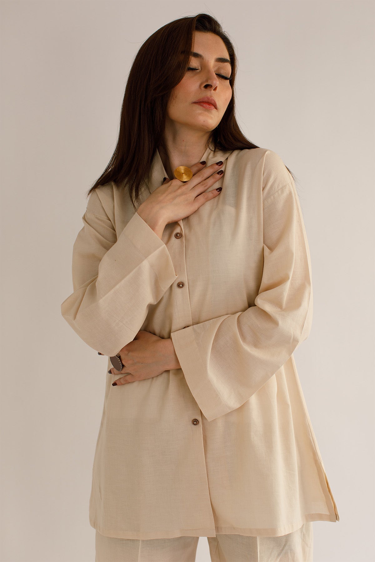 Pastel Beige Cambric Tunic - Peach Republic