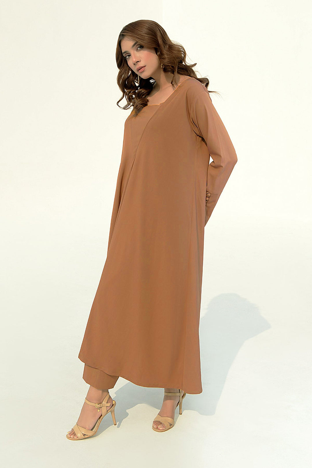 Pastel Brown A - line Dress - Peach Republic