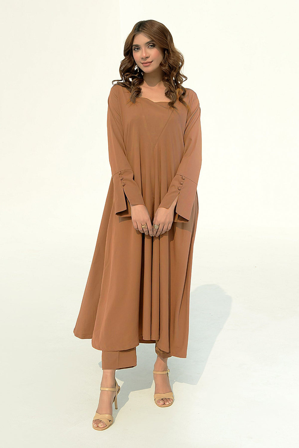 Pastel Brown A - line Dress - Peach Republic