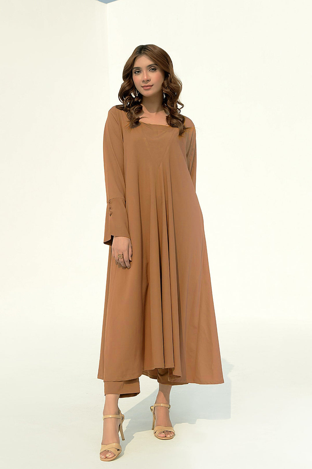 Pastel Brown A - line Dress - Peach Republic