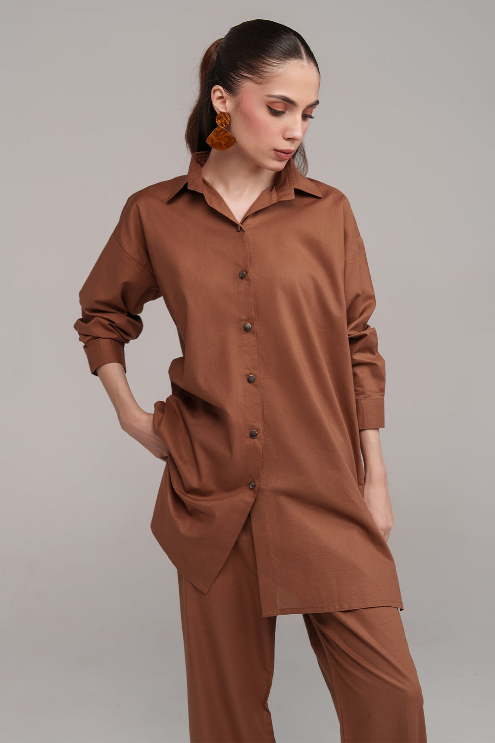 Pastel Brown Classic Co Ord Set - Peach Republic
