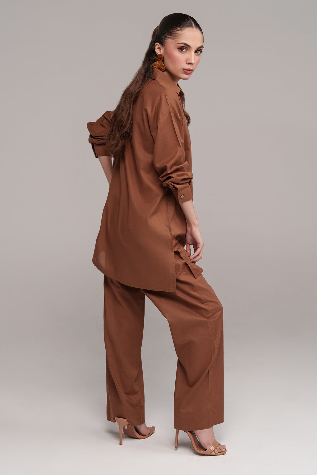 Pastel Brown Classic Co Ord Set - Peach Republic