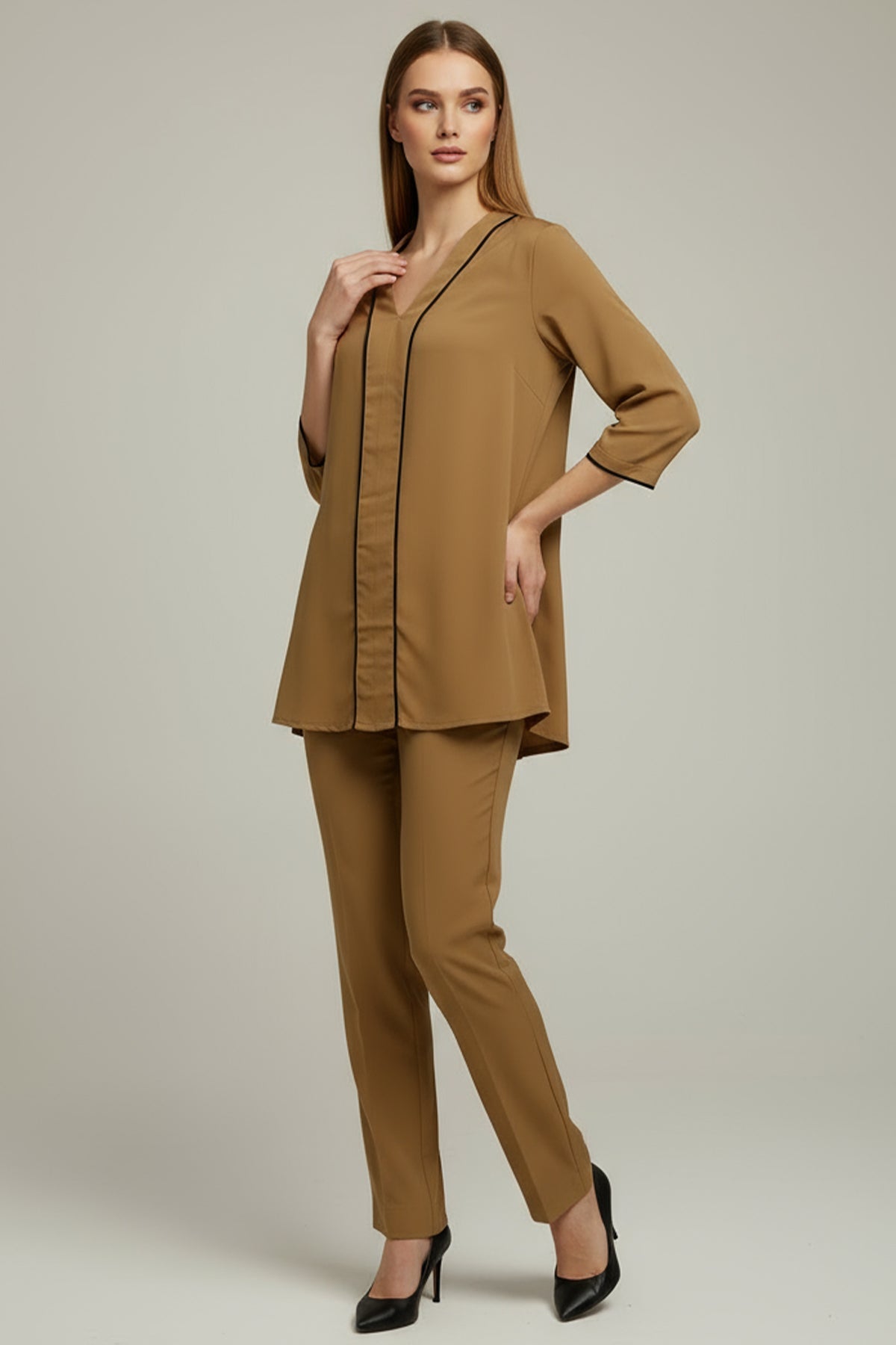 Pastel Brown Co Ord Set - 01 - Peach Republic
