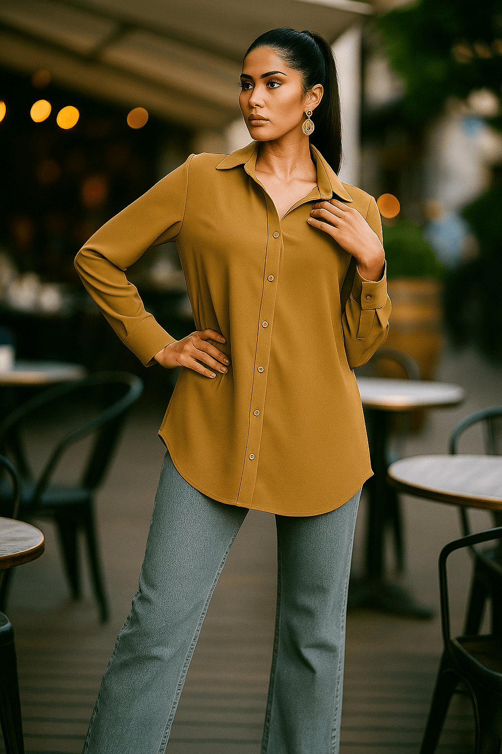 Pastel Brown Collar Top - Peach Republic