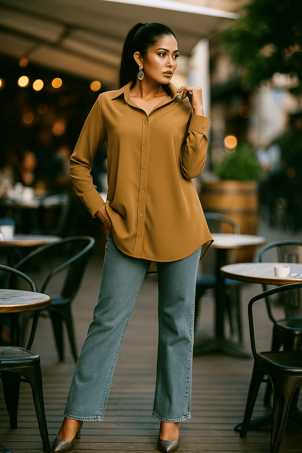 Pastel Brown Collar Top - Peach Republic
