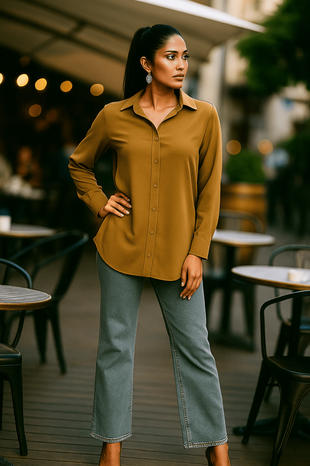 Pastel Brown Collar Top - Peach Republic