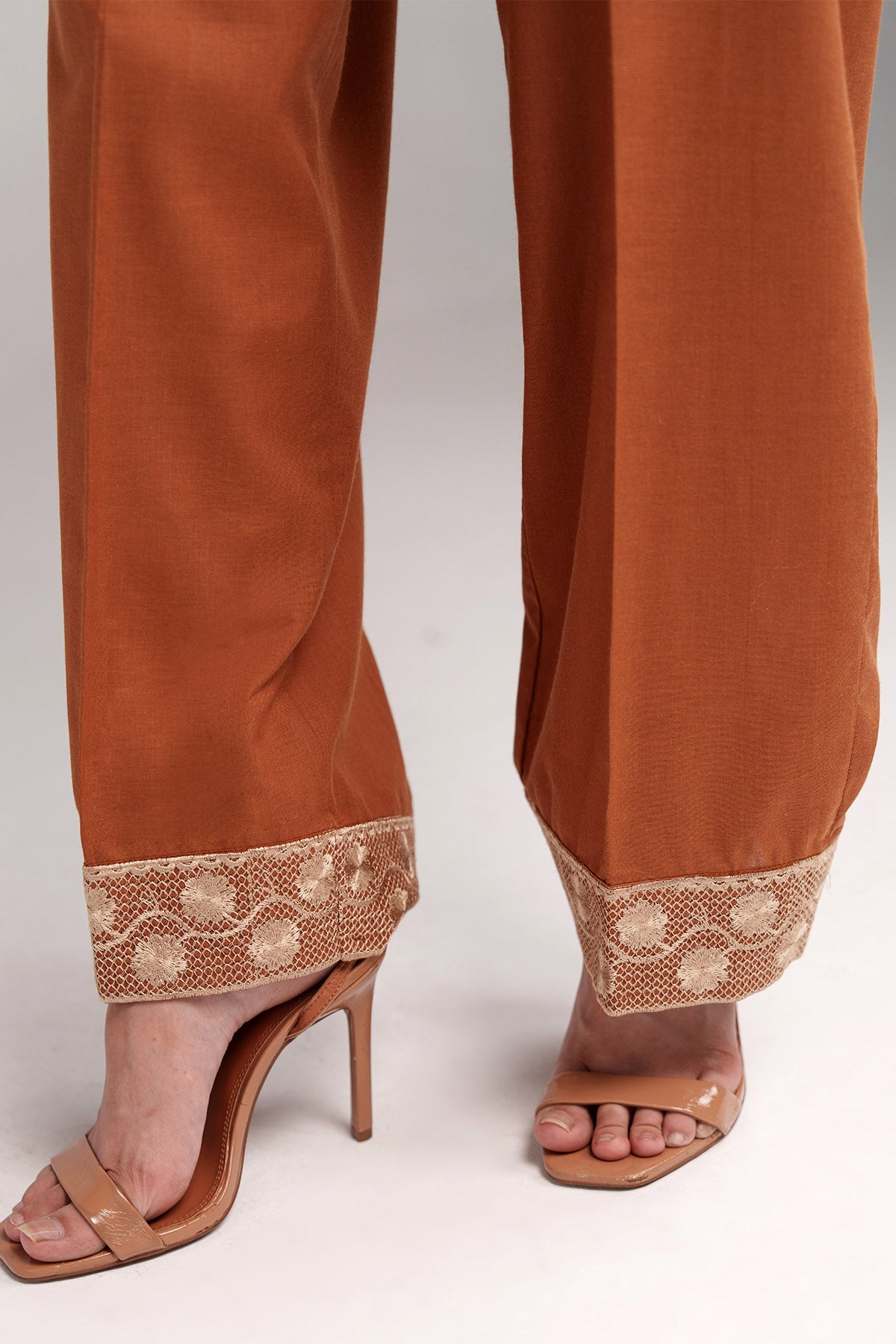 Pastel Brown Embroidered Co Ord Set - 03 - Peach Republic