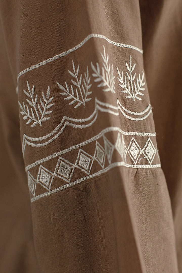 Pastel Brown Embroidered Co Ord Set - Peach Republic