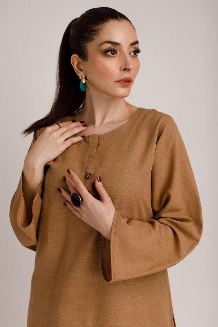 Pastel Brown Khaddar Dress - Peach Republic