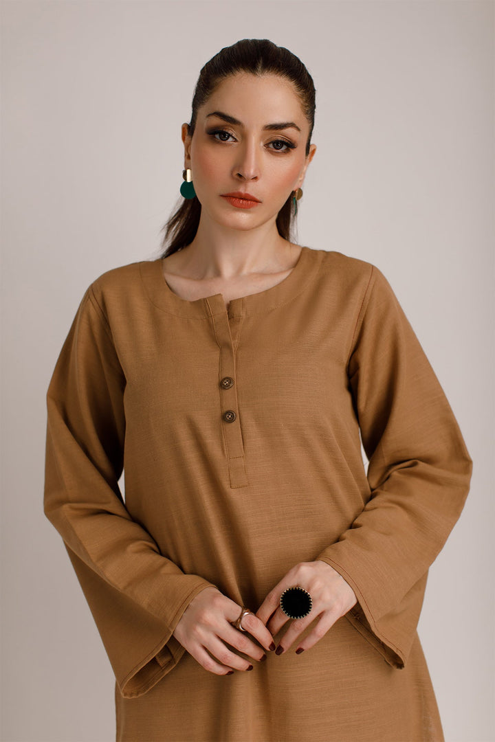 Pastel Brown Khaddar Dress - Peach Republic