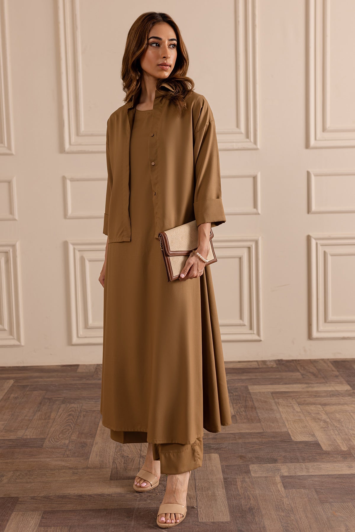 Pastel Brown Layered Dress - Peach Republic