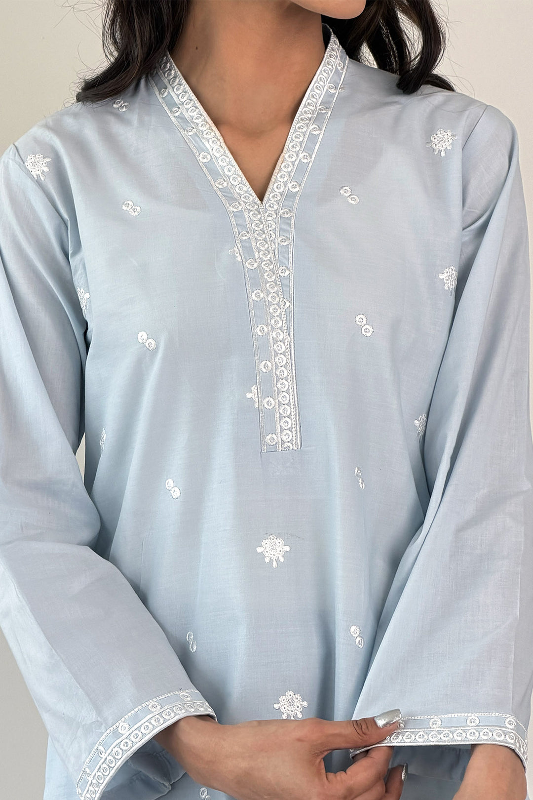 Sky Blue Embroidered  2 - Piece Set