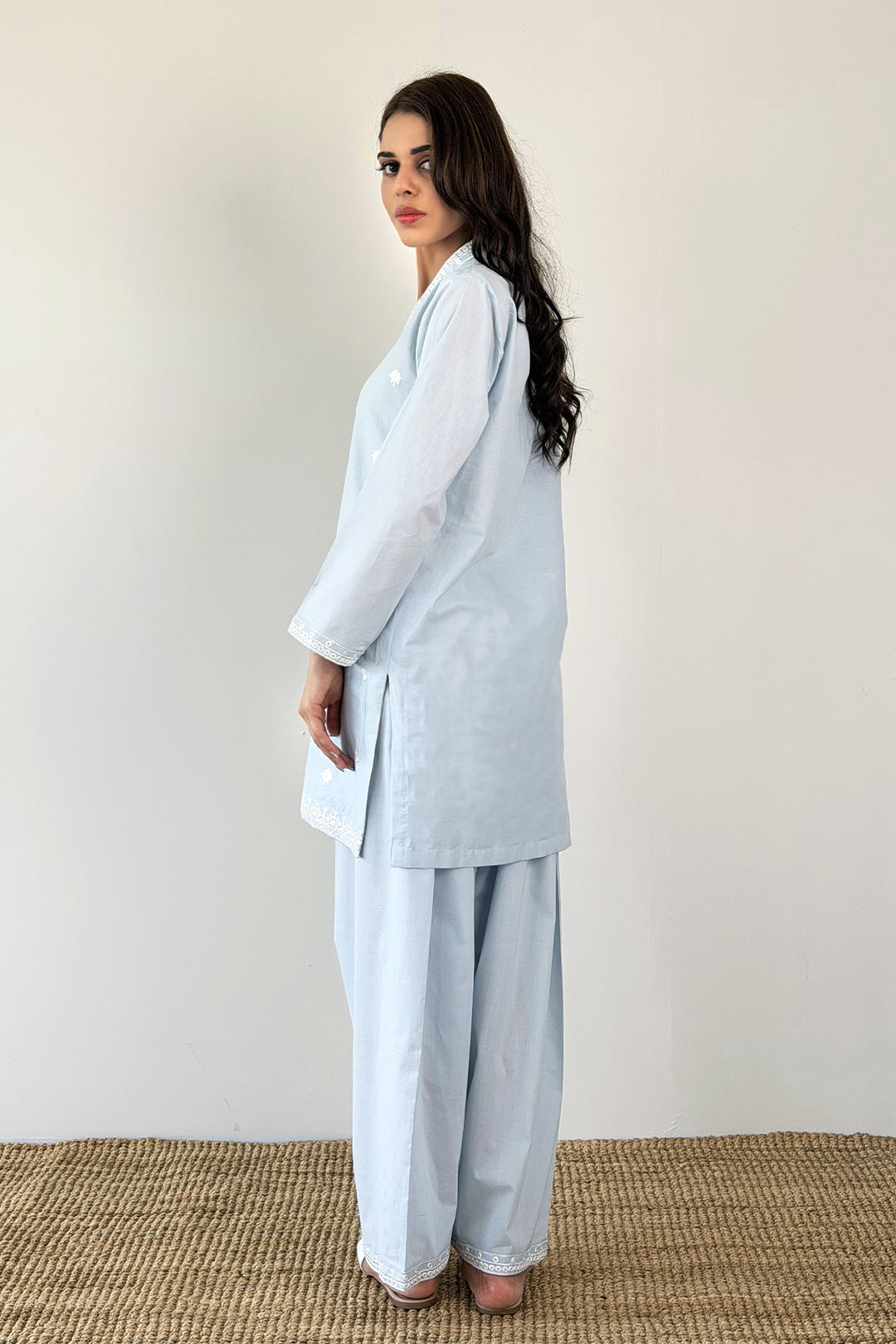 Sky Blue Embroidered  2 - Piece Set