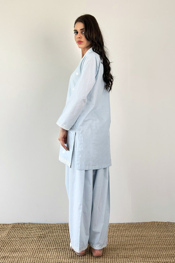 Sky Blue Embroidered  2 - Piece Set