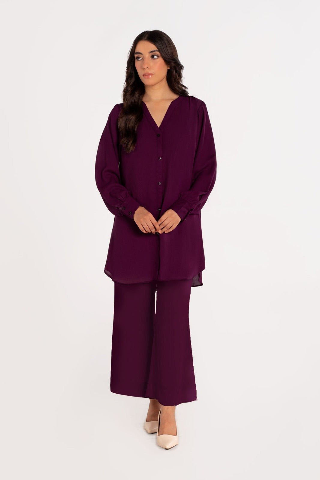 Plum Crepe Co Ord Set - 01 - Peach Republic