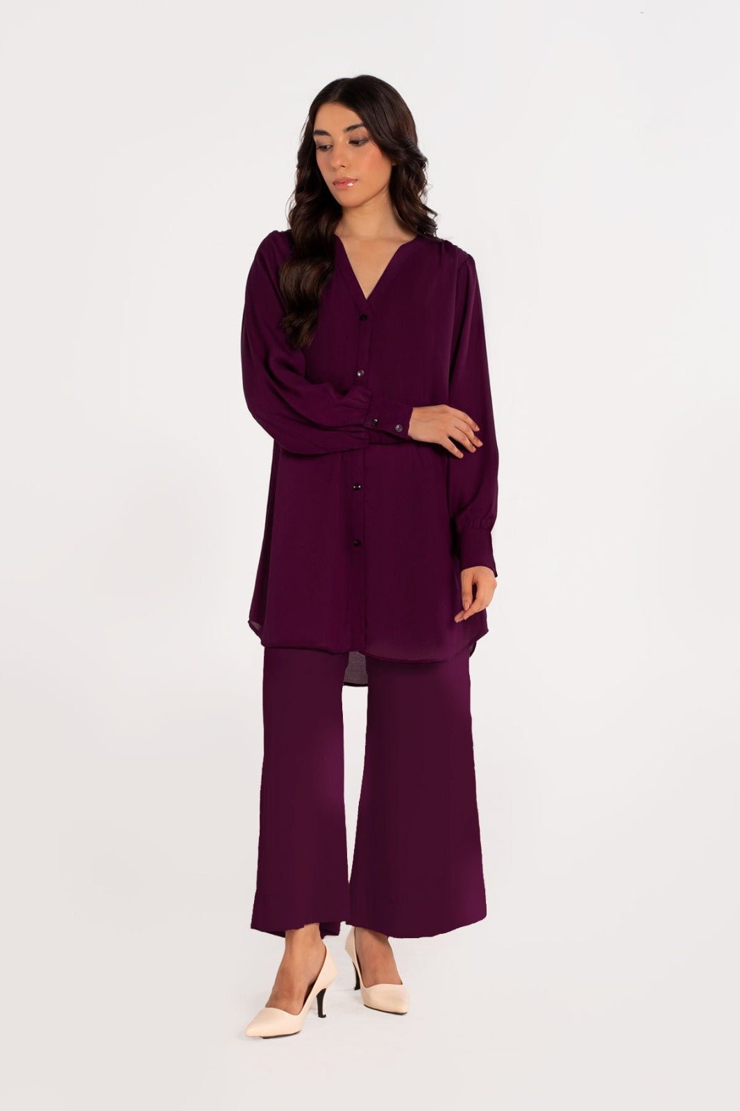 Plum Crepe Co Ord Set - 01 - Peach Republic