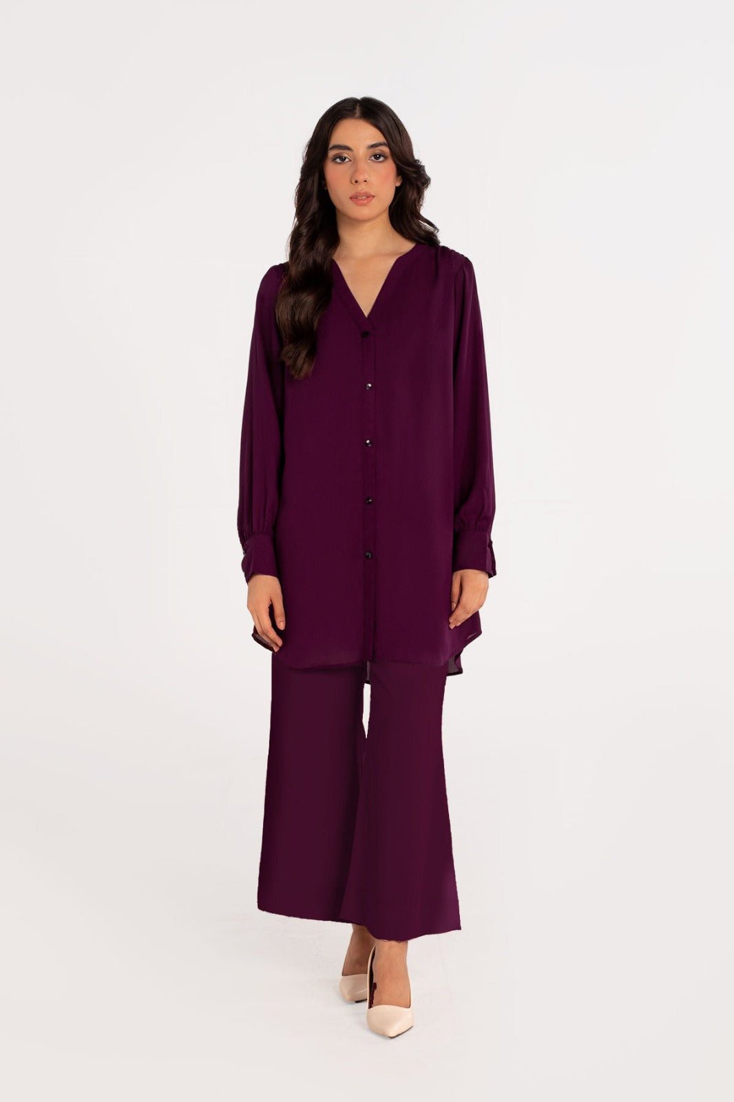 Plum Crepe Co Ord Set - 01 - Peach Republic