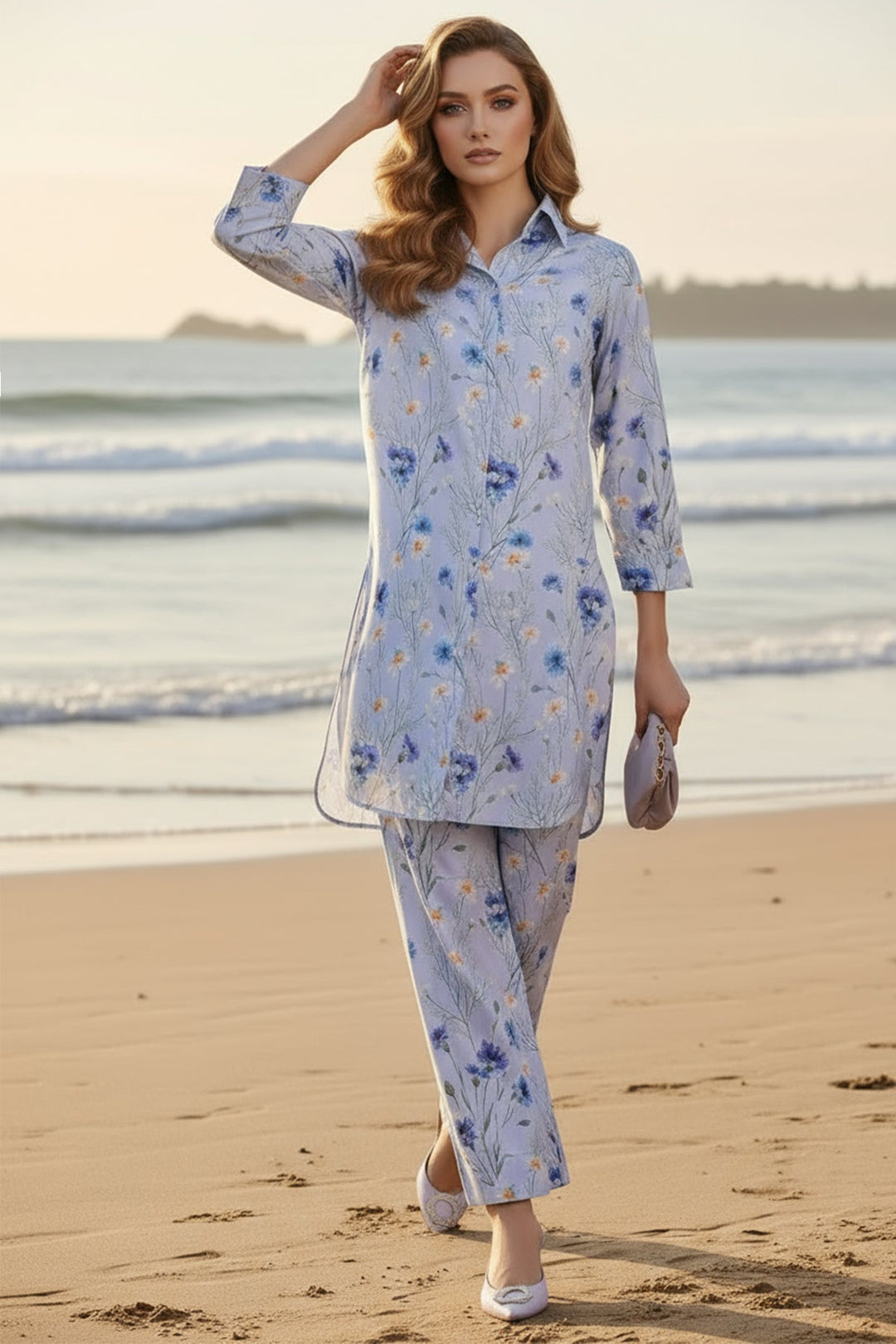 Printed Co Ord Set - 09 - Peach Republic