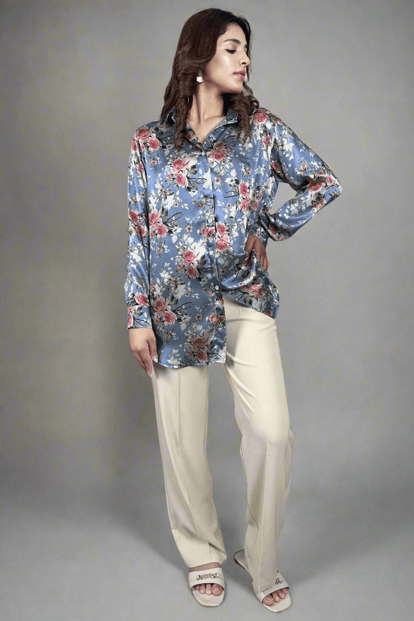 Printed Silk Top - Peach Republic