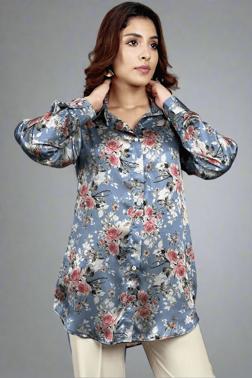 Printed Silk Top - Peach Republic