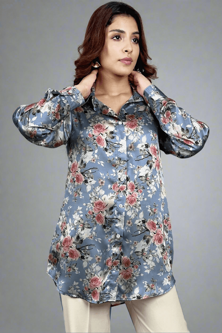 Printed Silk Top - Peach Republic