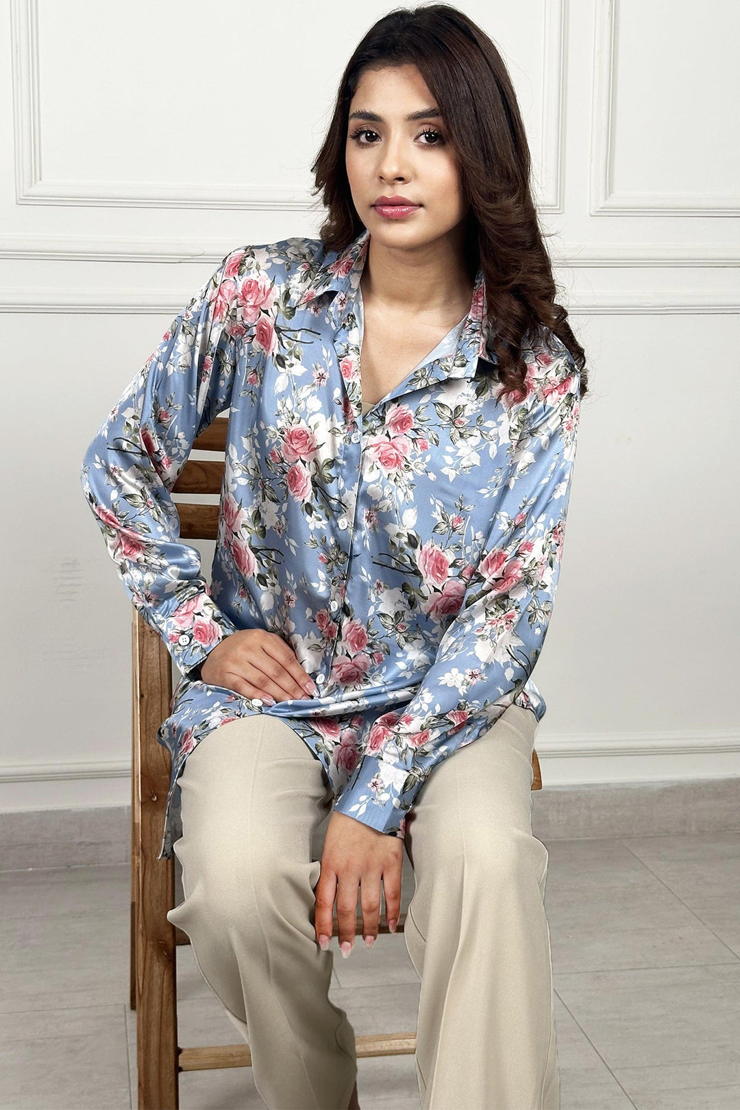 Printed Silk Top - Peach Republic