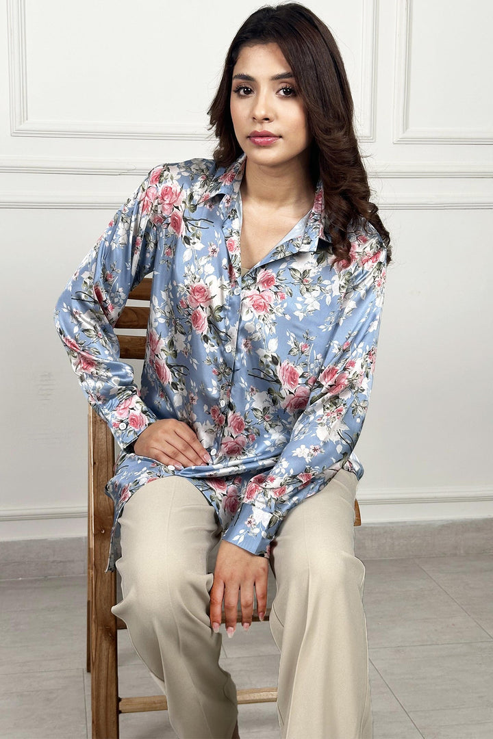 Printed Silk Top - Peach Republic