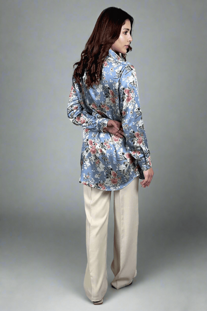 Printed Silk Top - Peach Republic