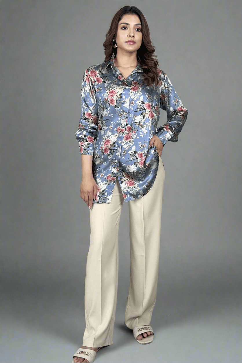 Printed Silk Top - Peach Republic