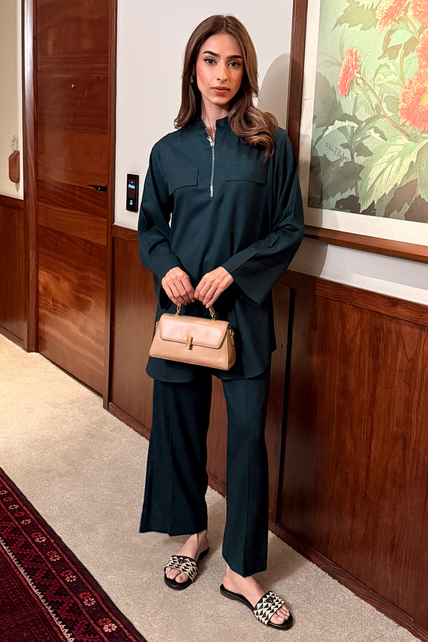 bottle Green Zipper Co Ord Set