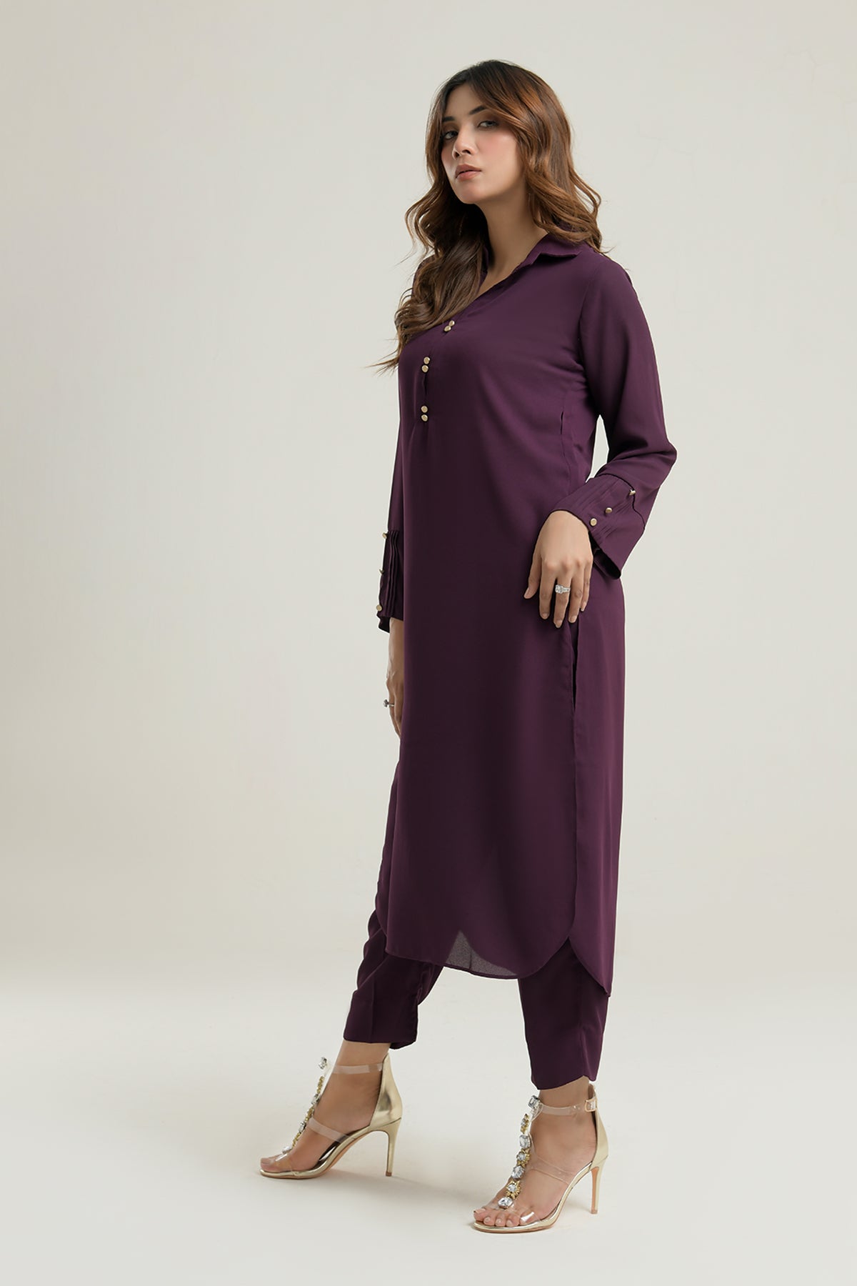 Purple Grip Collar Dress - Peach Republic