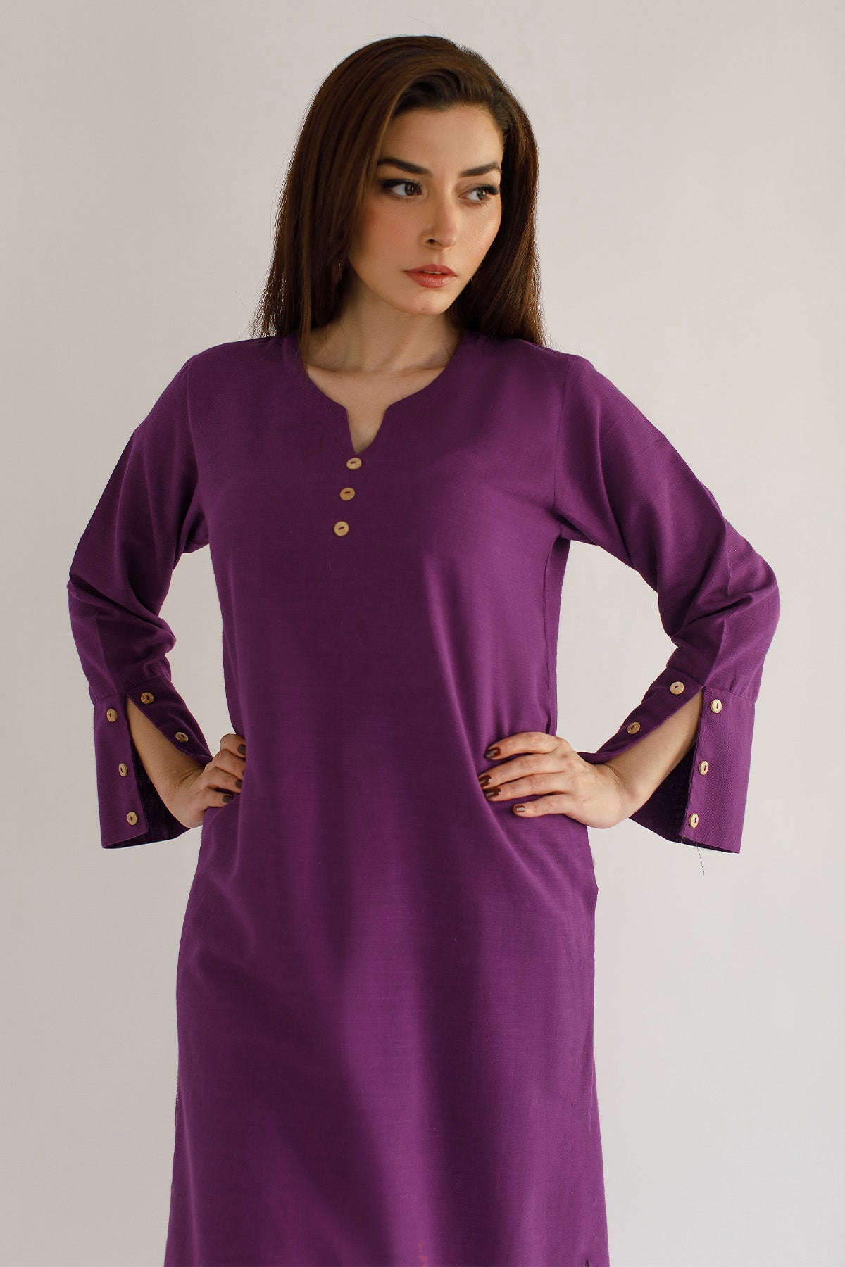 Purple Khaddar Dress - Peach Republic