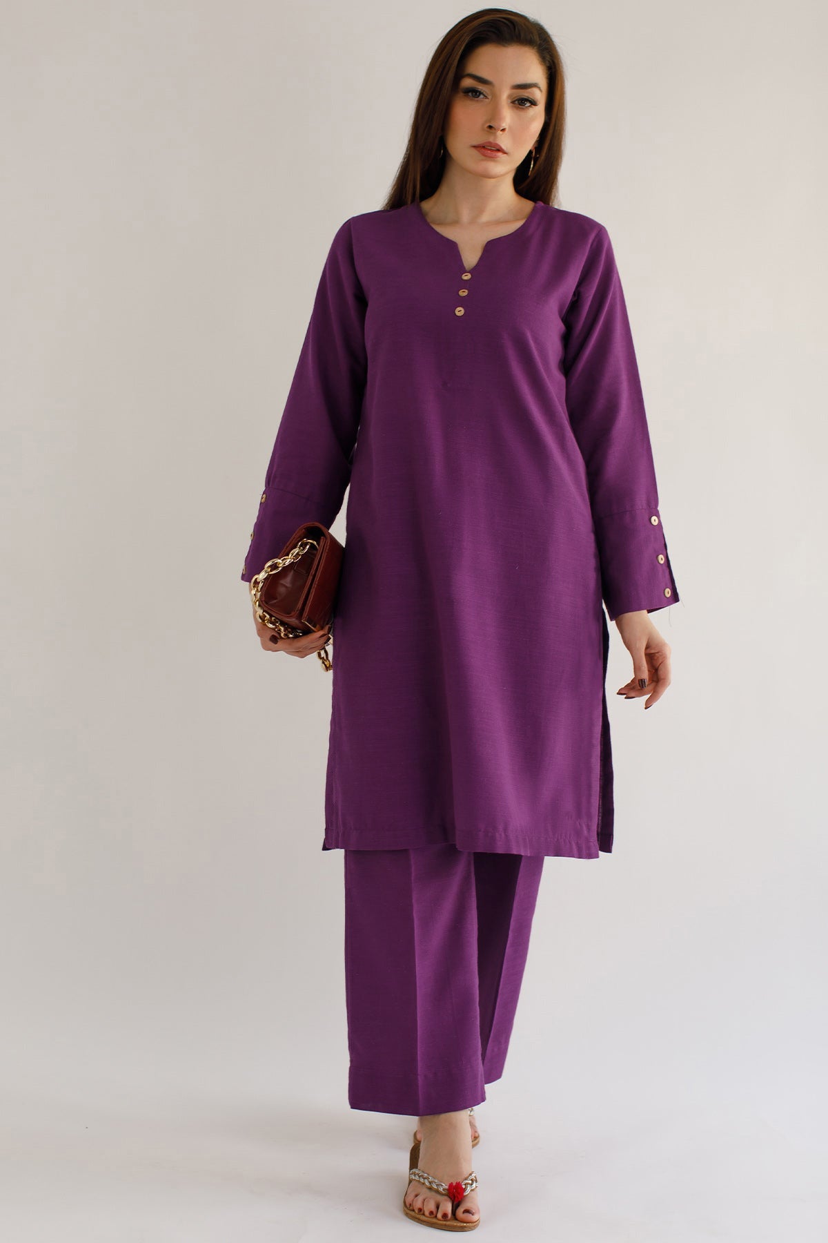 Purple Khaddar Dress - Peach Republic