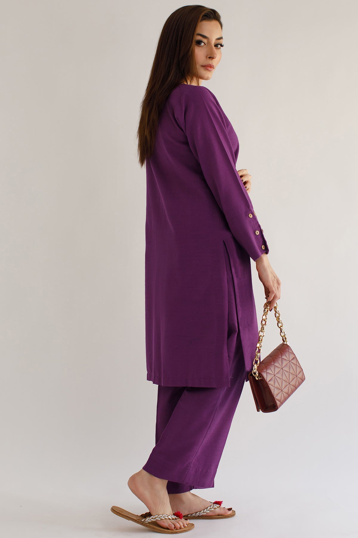 Purple Khaddar Dress - Peach Republic