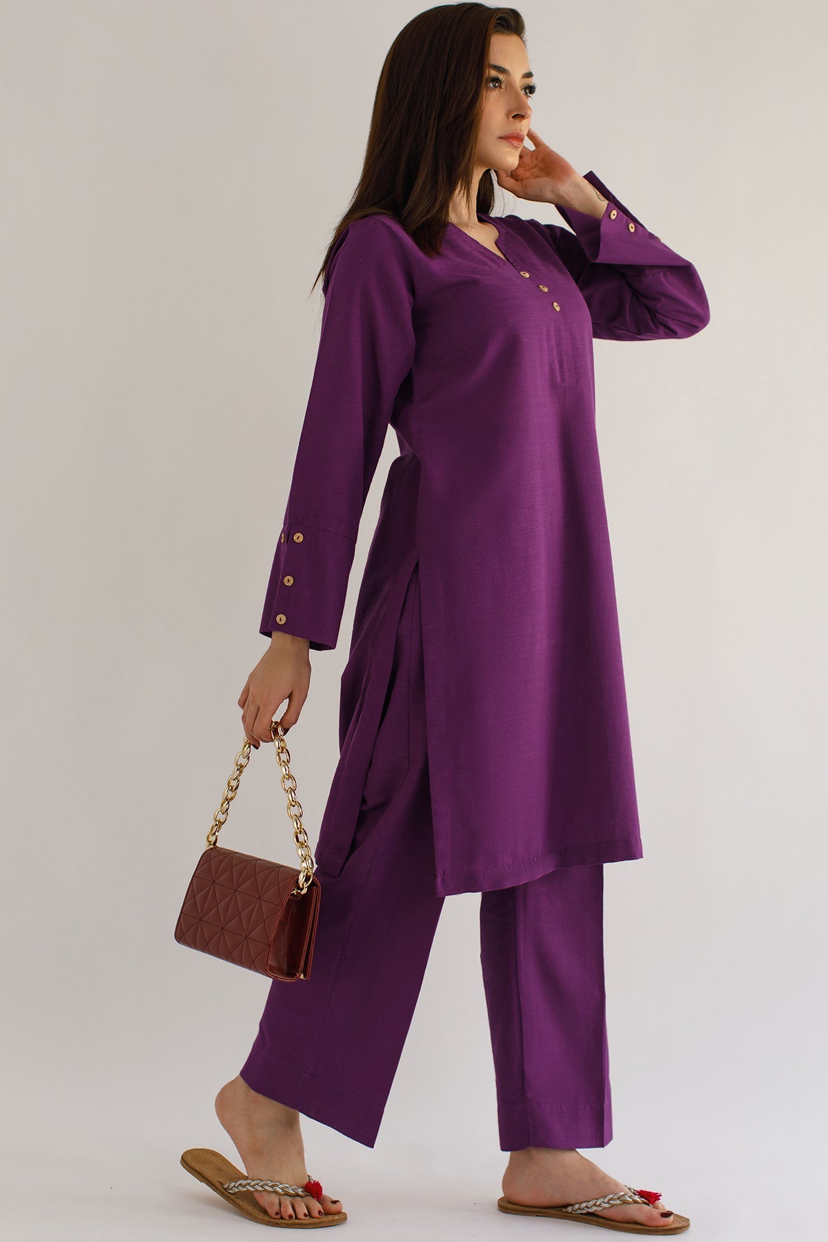 Purple Khaddar Dress - Peach Republic