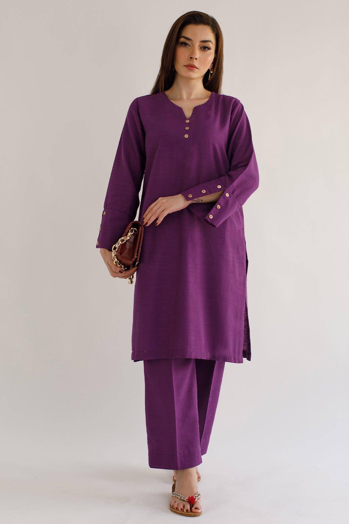 Purple Khaddar Dress - Peach Republic