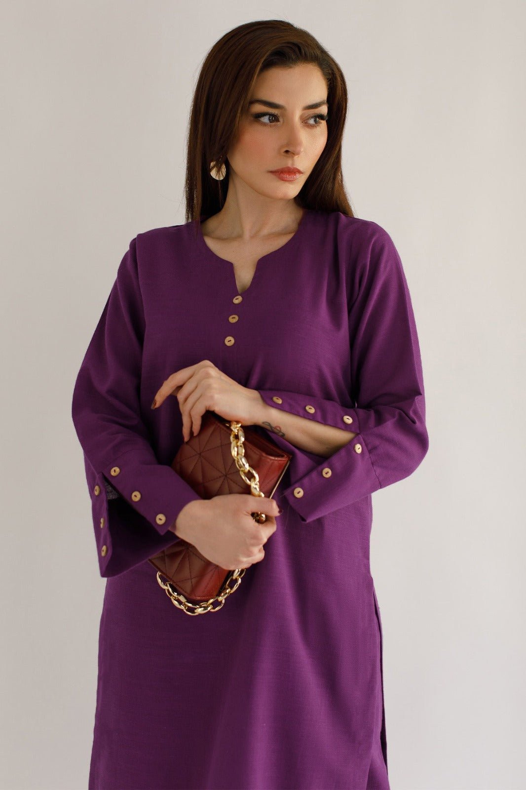 Purple Khaddar Dress - Peach Republic