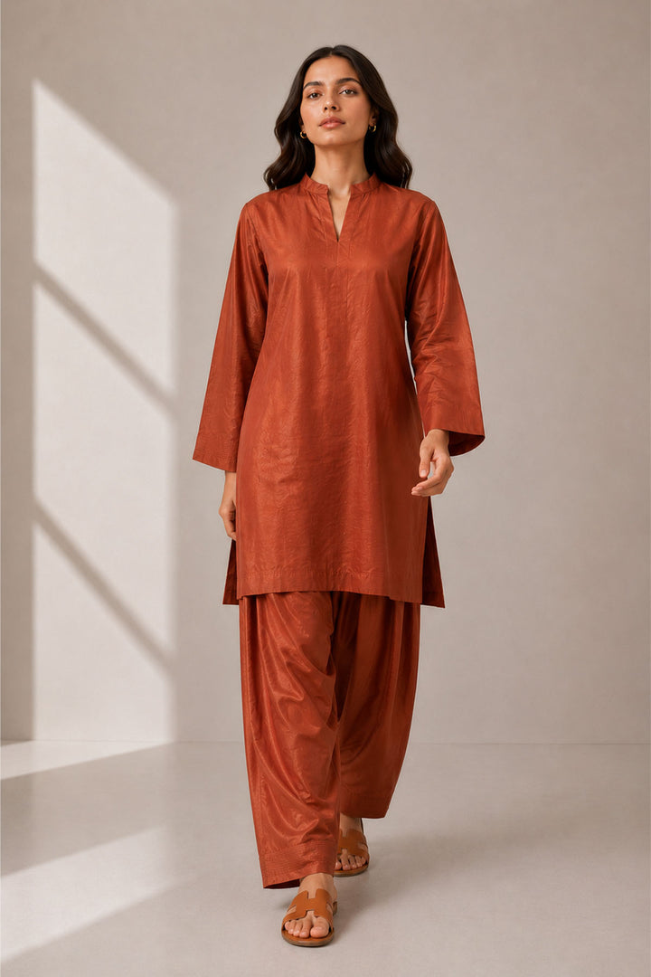 Rust Raw Silk-02- 2 Piece Set