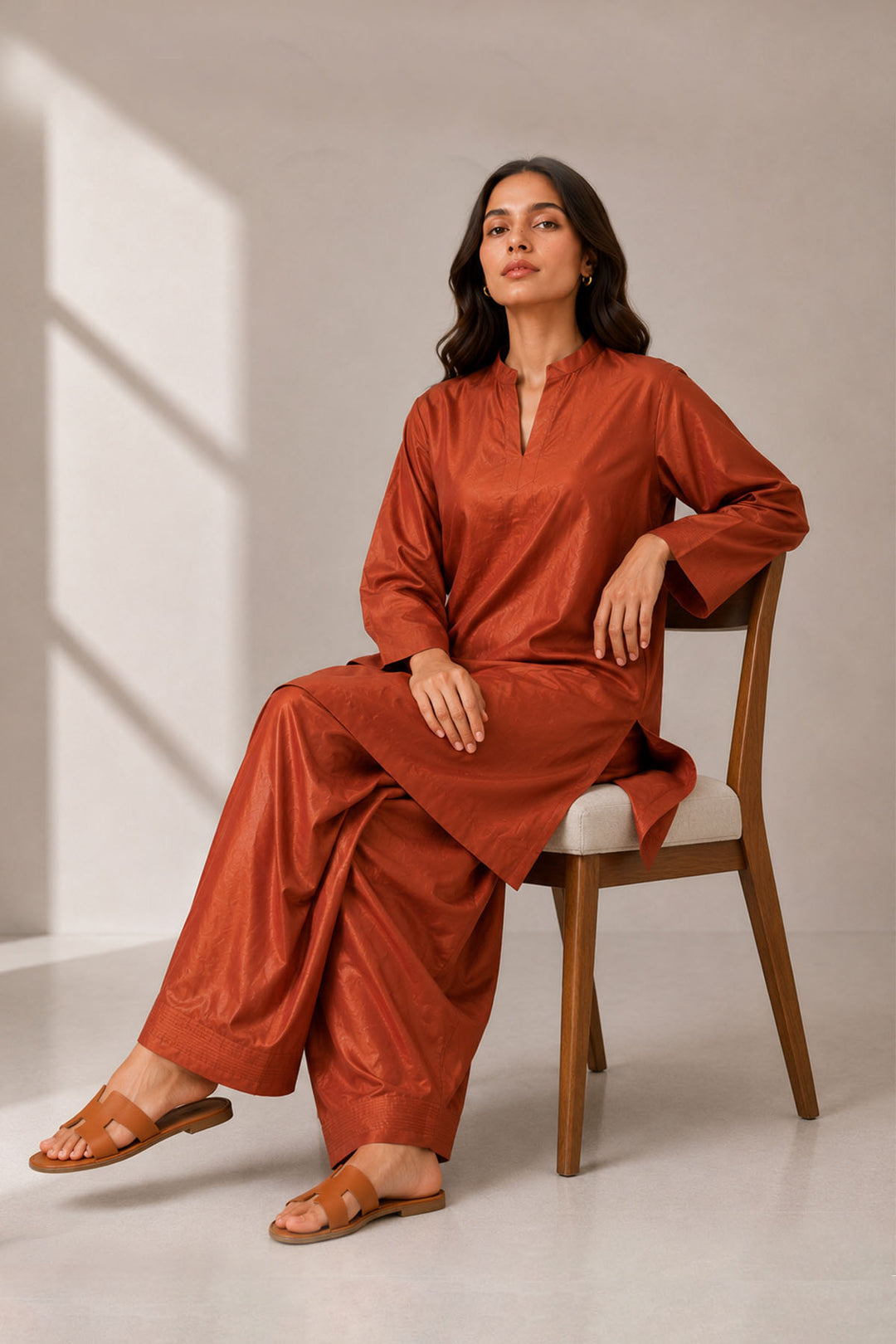 Rust Raw Silk-02- 2 Piece Set