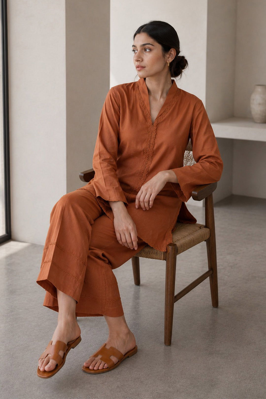 Rust Raw Silk 2- Piece Set