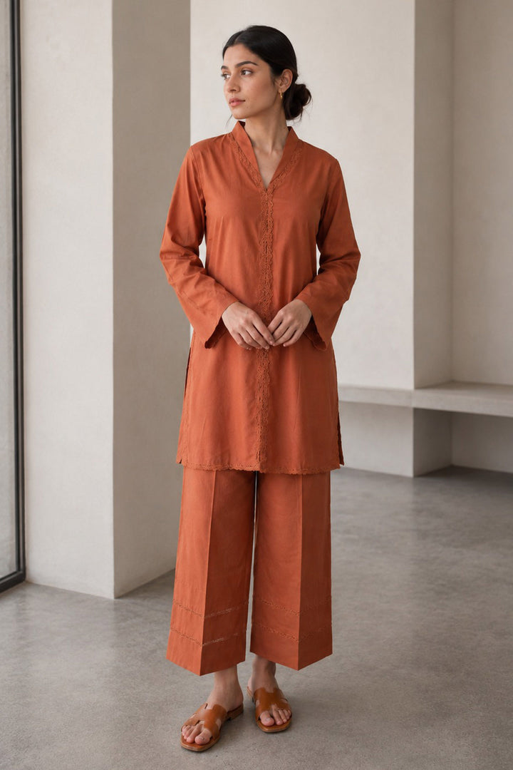 Rust Raw Silk 2- Piece Set