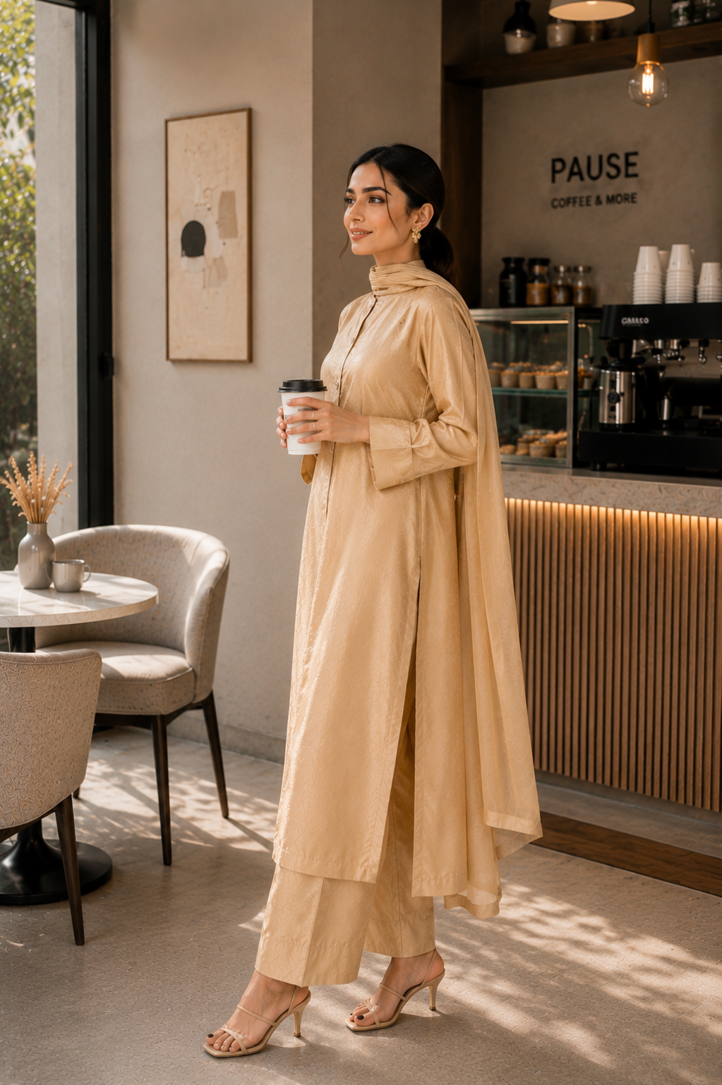 Soft Gold Korean Silk 3-Piece Set