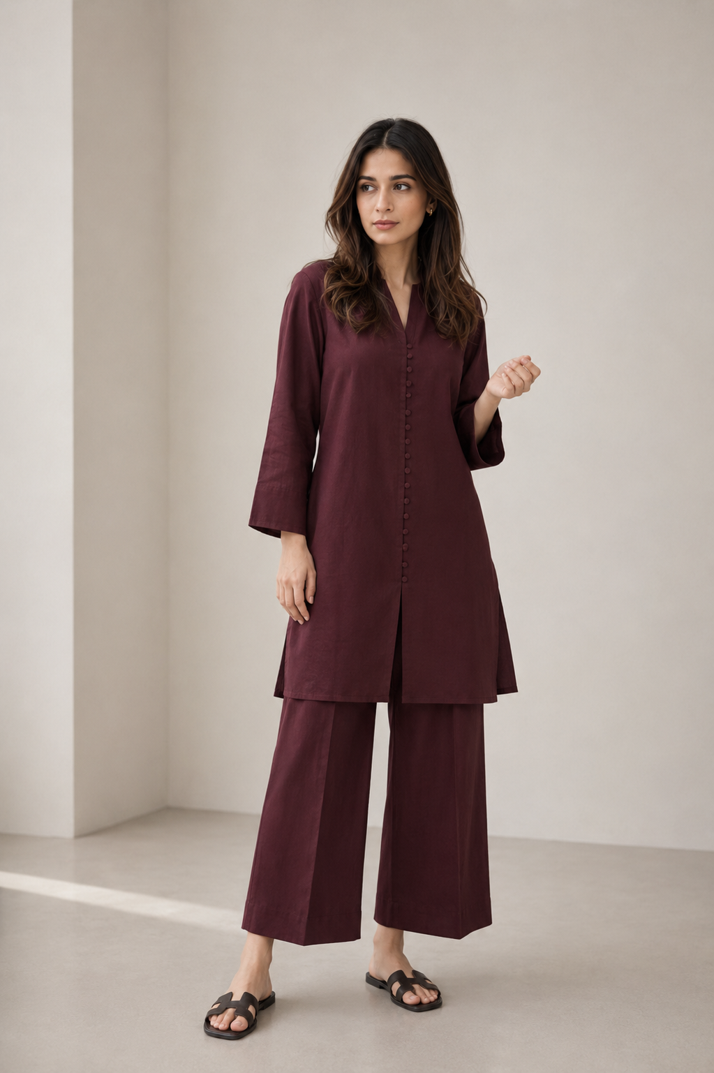 Burgundy Raw Silk Co-ord Set