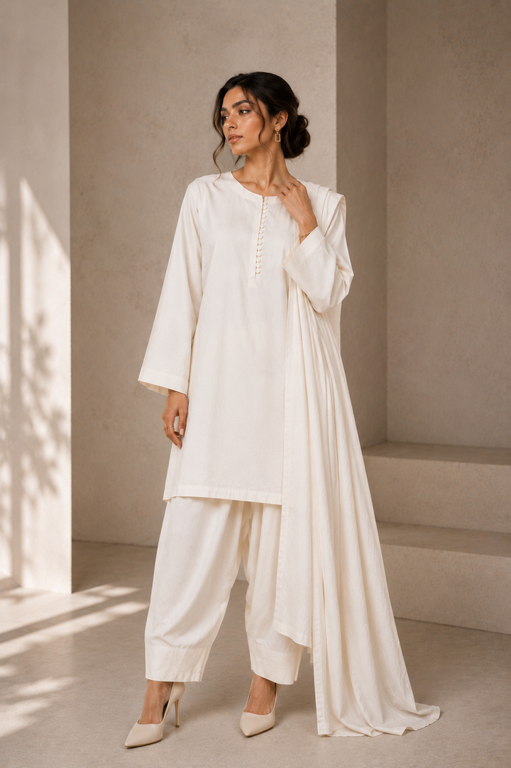 Ivory Korean Silk 3-Piece Set
