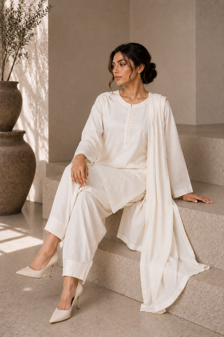 Ivory Korean Silk 3-Piece Set