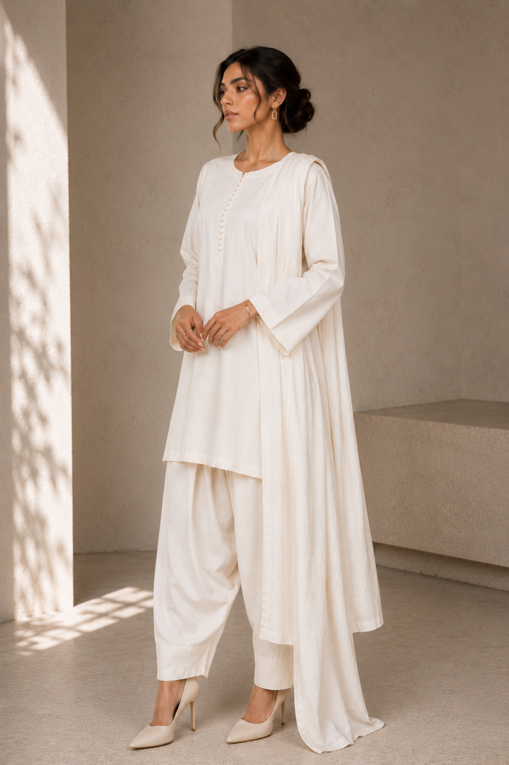 Ivory Korean Silk 3-Piece Set