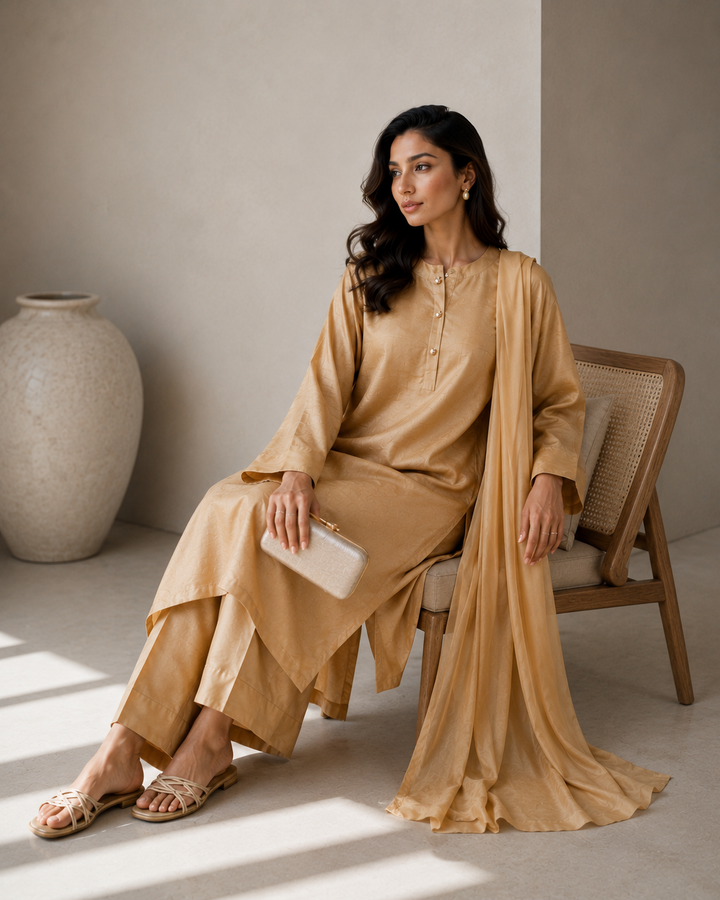 Champagne Korean Silk 3-Piece Set