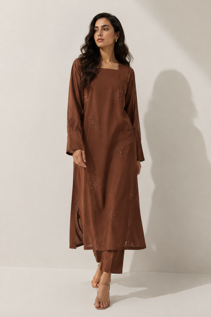 Pastel Brown Embroidered Shirt