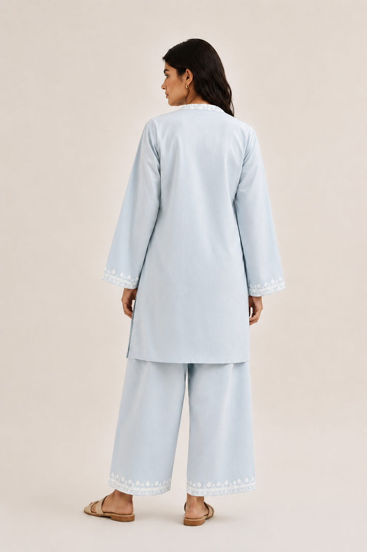 Sky Blue Embroidered  2 - Piece Set